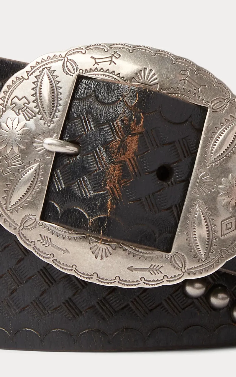 RRL Garrison Studded Leather Belt Black Over Brown sold by Cultizm product image thumbnail 4