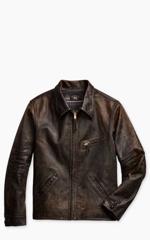 RRL Lynton Moto Leather Jacket Black Over Brown sold by Cultizm