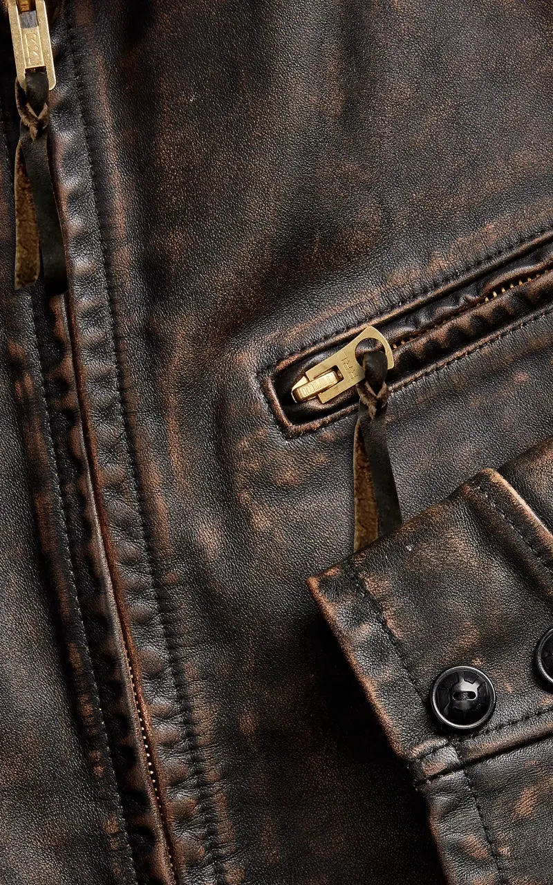 RRL Lynton Moto Leather Jacket Black Over Brown sold by Cultizm product image thumbnail 2