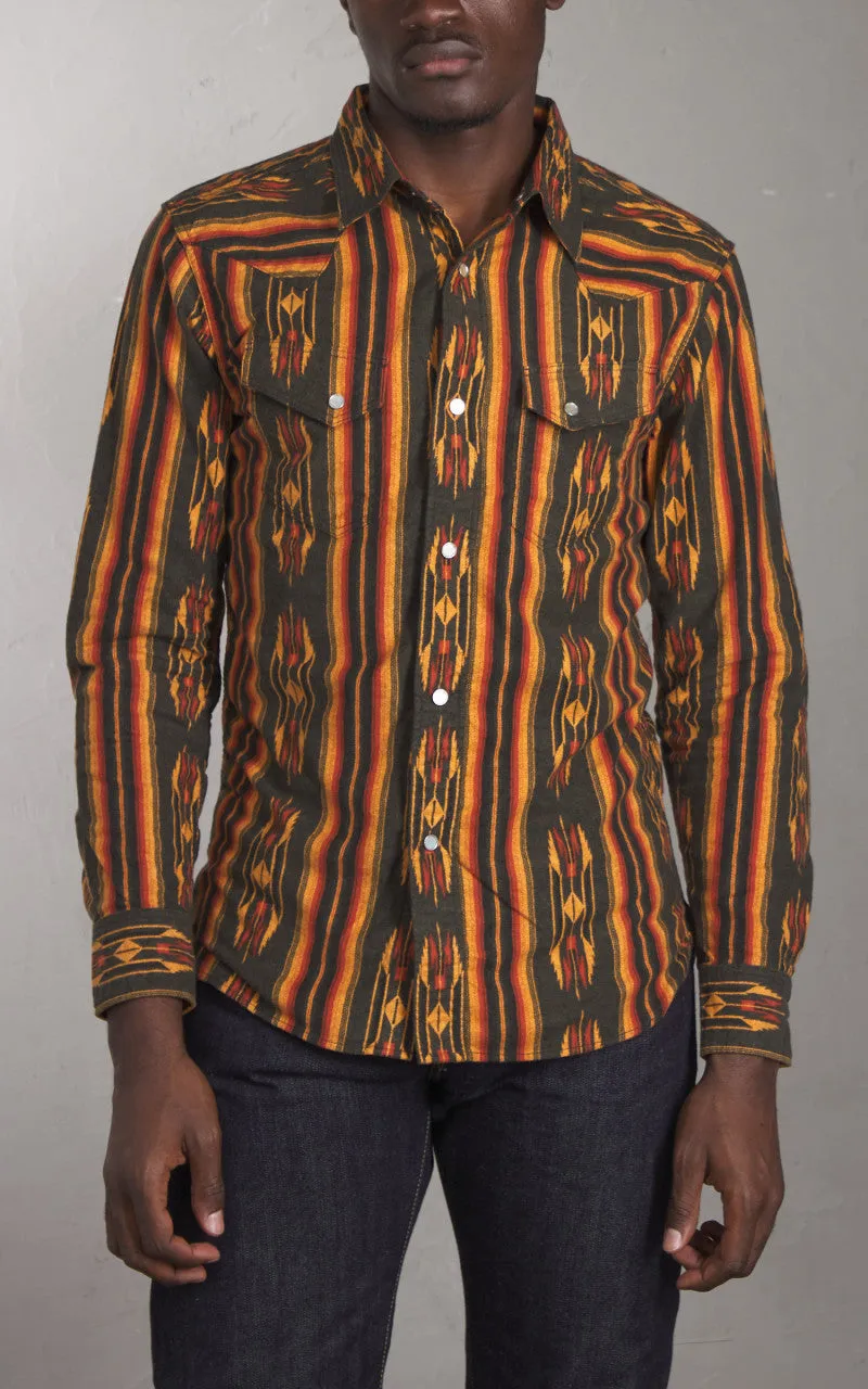 The Flat Head FN-SCW-018L Native Border Striped Flannel Western Shirt Black sold by Cultizm product image thumbnail 2