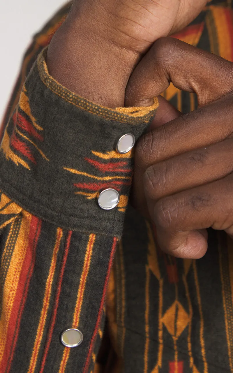 The Flat Head FN-SCW-018L Native Border Striped Flannel Western Shirt Black sold by Cultizm product image thumbnail 3