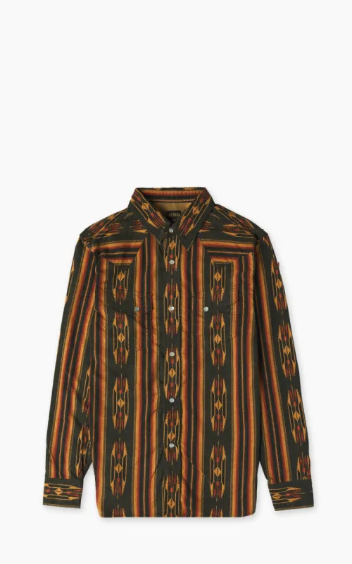 The Flat Head FN-SCW-018L Native Border Striped Flannel Western Shirt Black sold by Cultizm