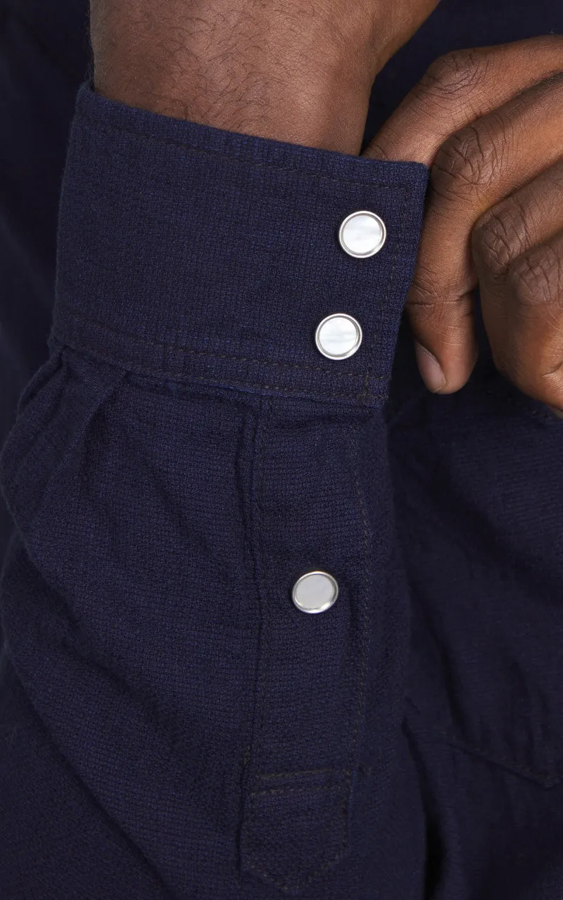 The Flat Head FN-SCW-002L Indigo Dobby Western Shirt Blue sold by Cultizm product image thumbnail 3