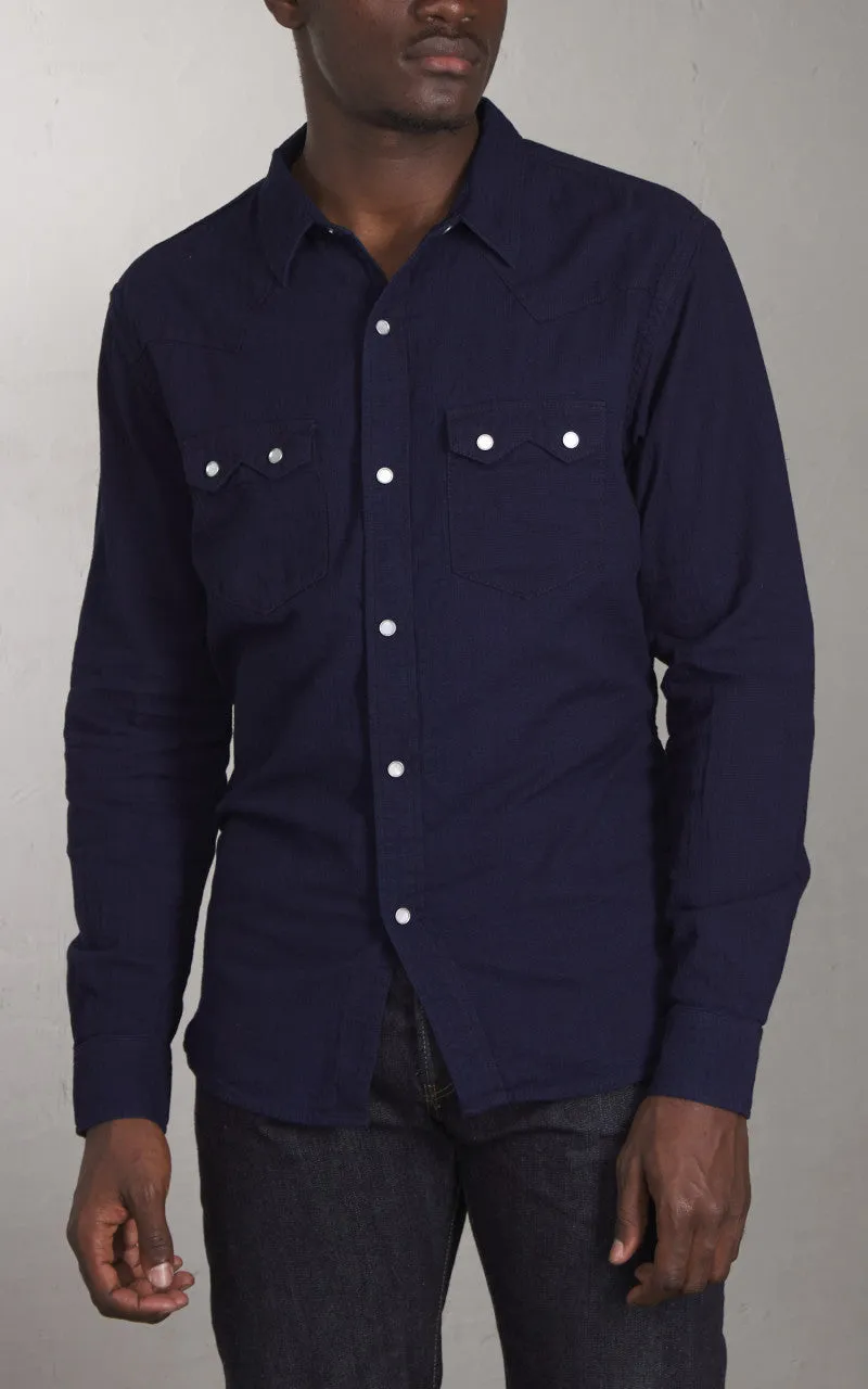 The Flat Head FN-SCW-002L Indigo Dobby Western Shirt Blue sold by Cultizm product image thumbnail 2
