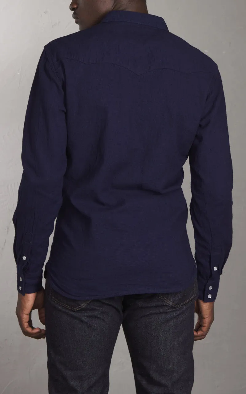 The Flat Head FN-SCW-002L Indigo Dobby Western Shirt Blue sold by Cultizm product image thumbnail 5