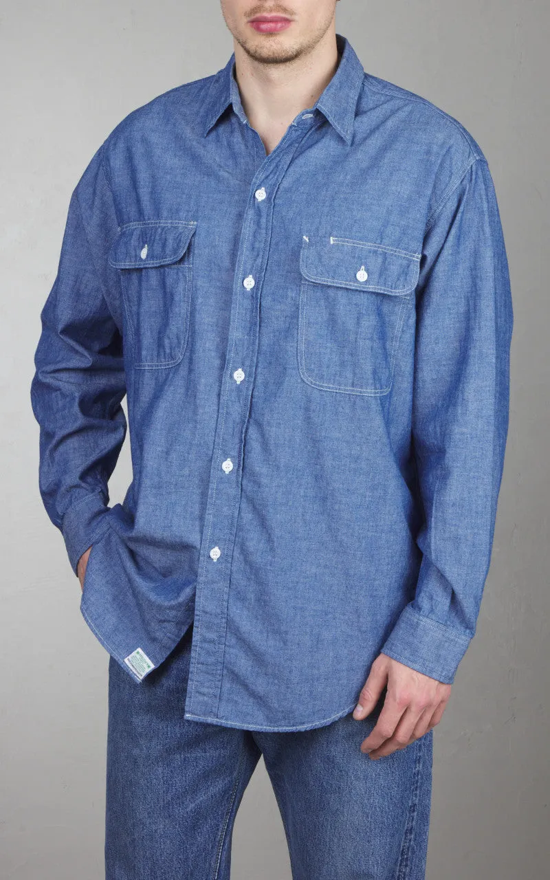 OrSlow Chambray Work Shirt Indigo Blue sold by Cultizm product image thumbnail 4