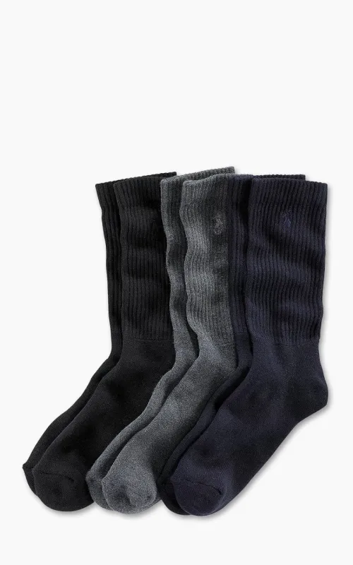 Polo Ralph Lauren Crew Sock 3-Pack Navy/Charcoal Heather/Black sold by Cultizm