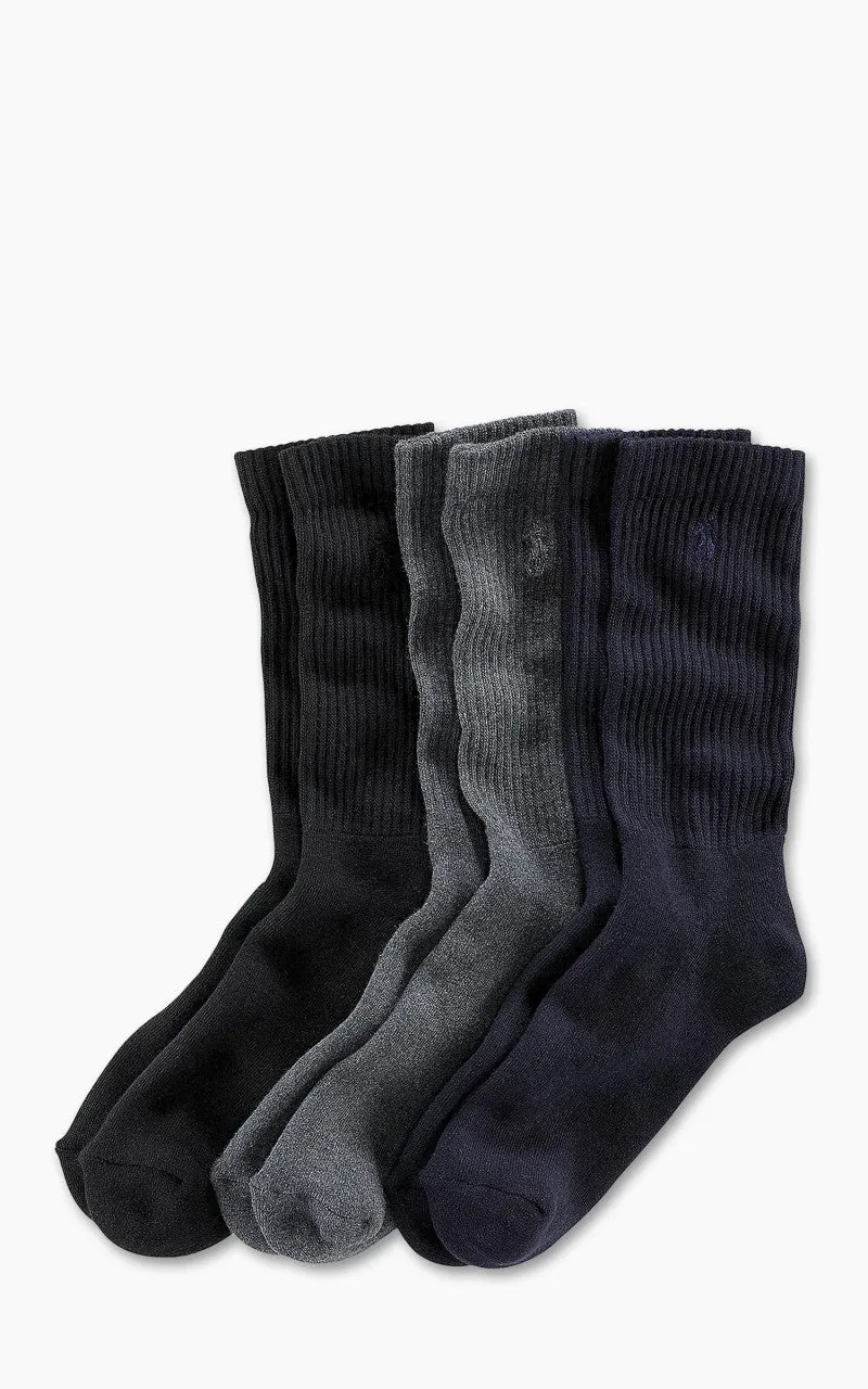 Polo Ralph Lauren Crew Sock 3-Pack Navy/Charcoal Heather/Black sold by Cultizm