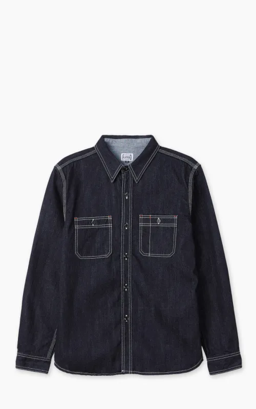 The Flat Head FN-SDK-301L Denim Work Shirt Selvedge Indigo sold by Cultizm