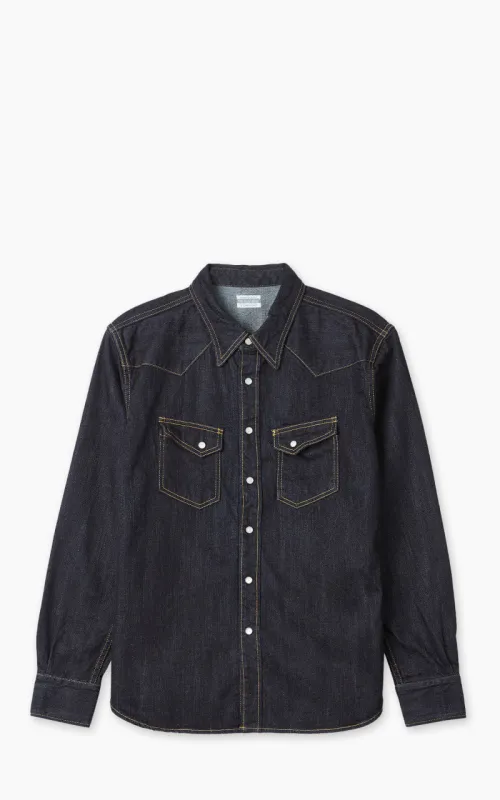 The Flat Head FN-SDW-001L Denim Western Shirt Selvedge Indigo sold by Cultizm