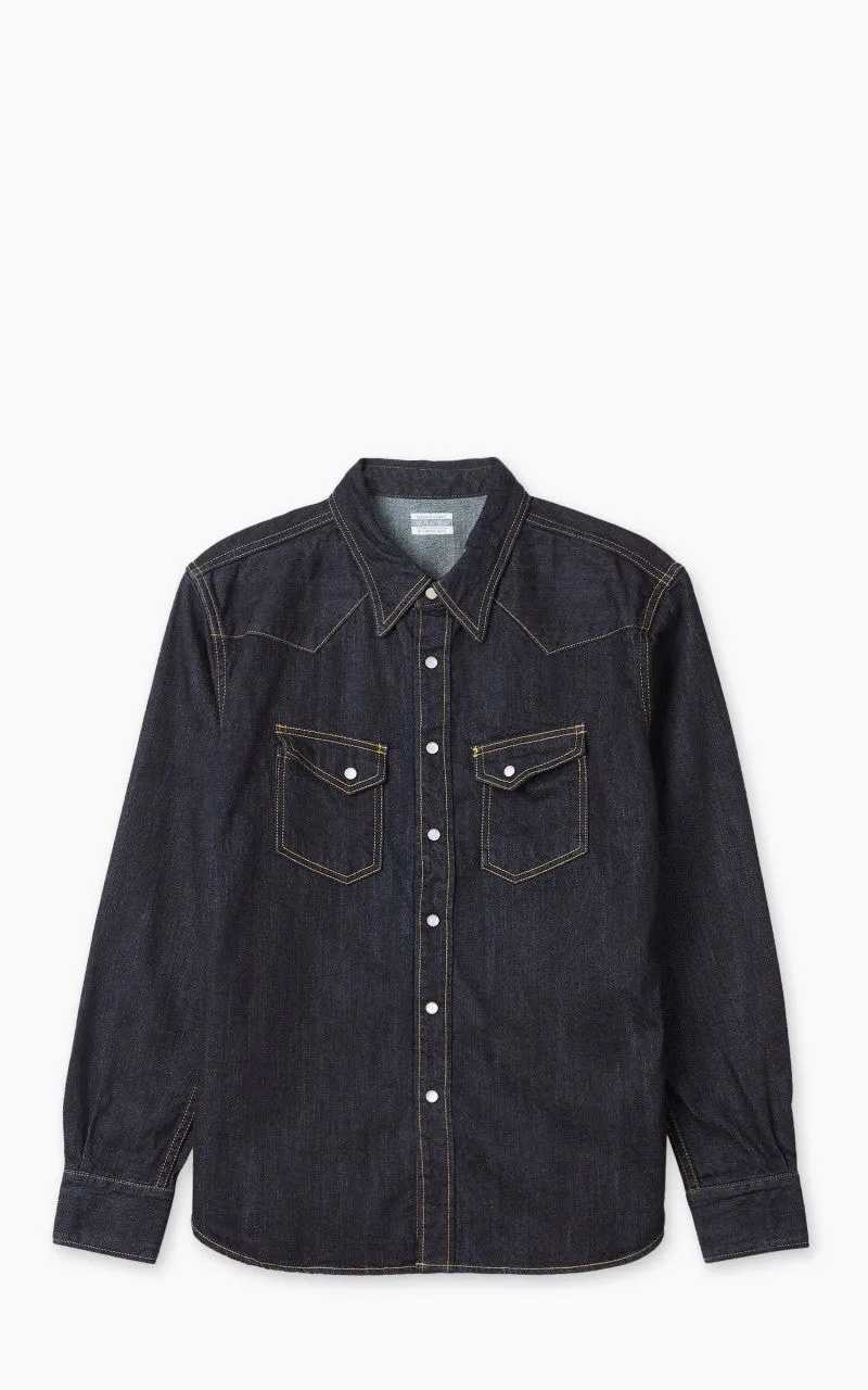 The Flat Head FN-SDW-001L Denim Western Shirt Selvedge Indigo sold by Cultizm