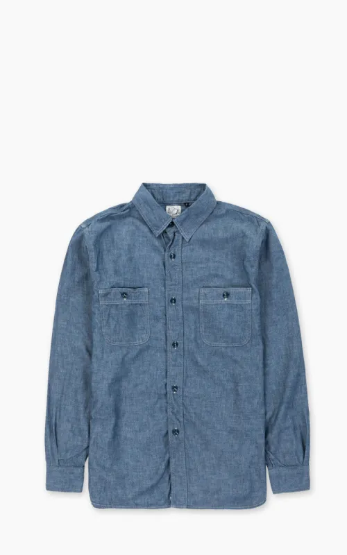 Orslow Chambray Work Shirt Blue sold by Cultizm