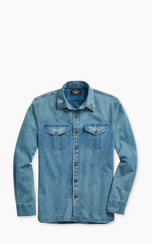 RRL Indigo Herringbone Twill Workshirt Faded Indigo sold by Cultizm