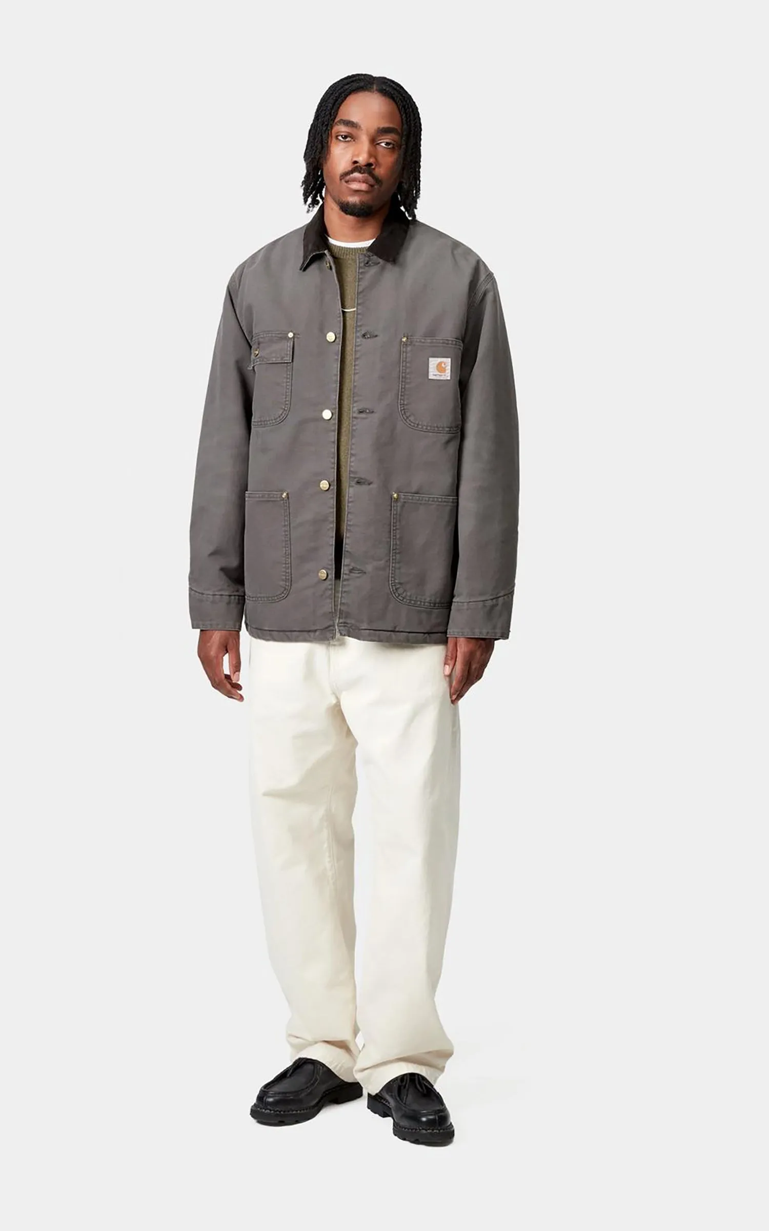 Carhartt WIP OG Chore Coat Dearborn Canvas Stone Wash Graphite/Black sold by Cultizm product image thumbnail 4