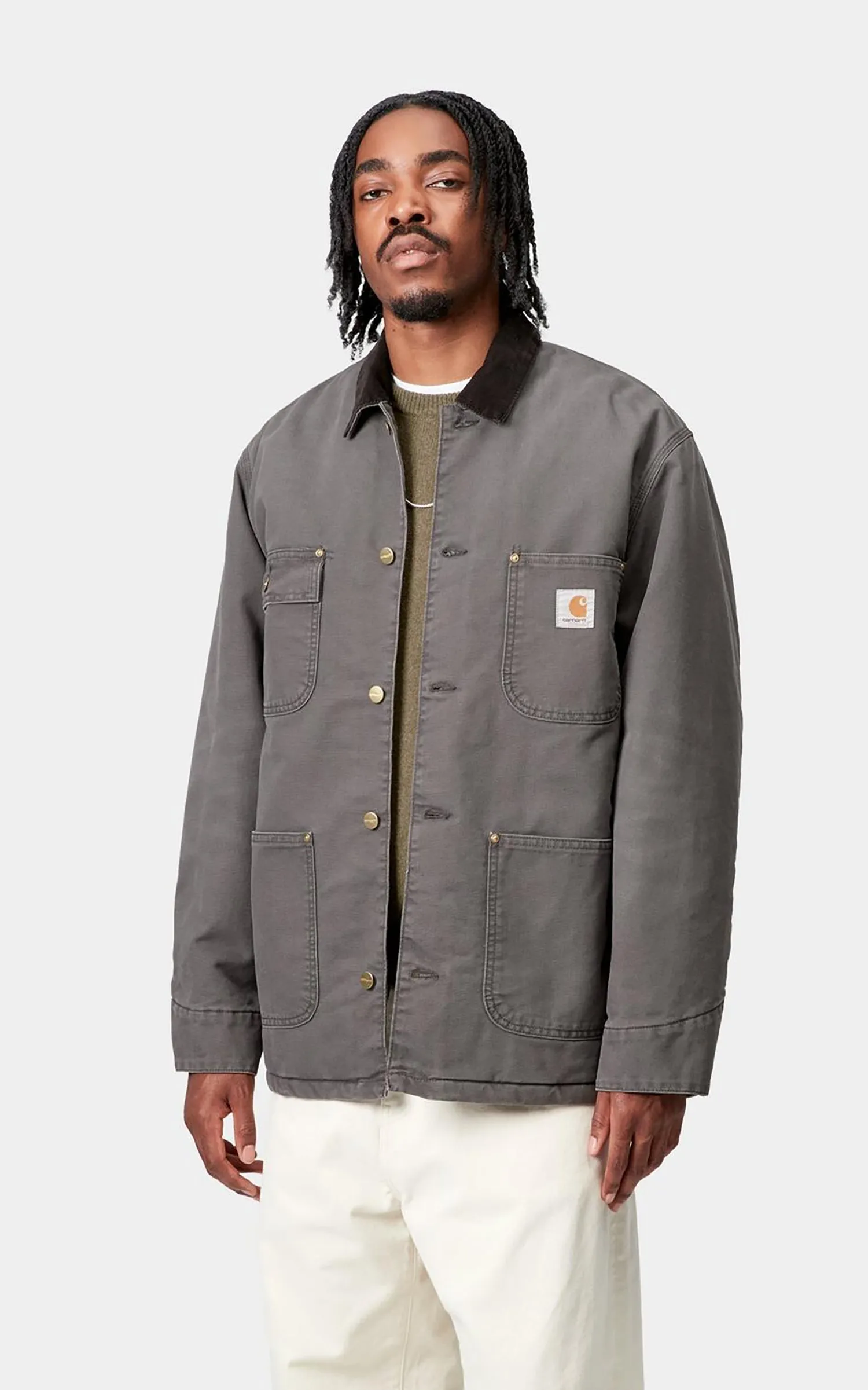 Carhartt WIP OG Chore Coat Dearborn Canvas Stone Wash Graphite/Black sold by Cultizm product image thumbnail 5