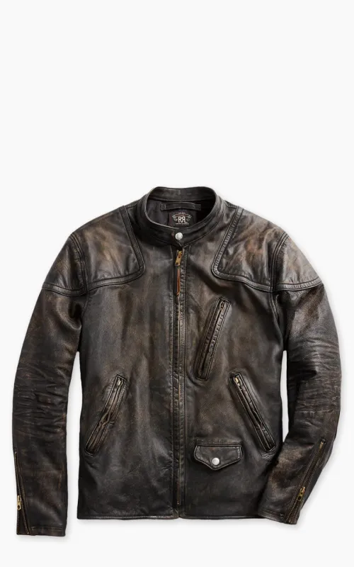 RRL Watts Slim Fit Leather Moto Jacket Black sold by Cultizm