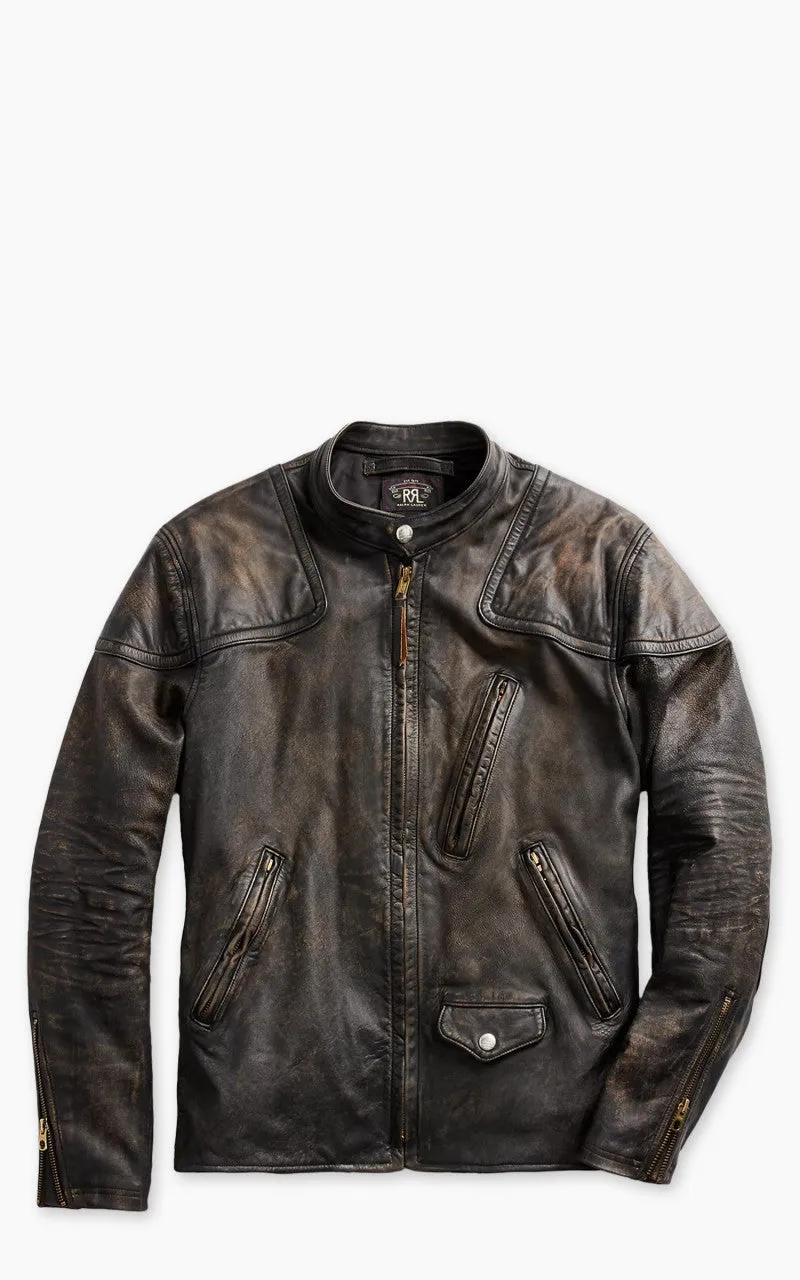 RRL Watts Slim Fit Leather Moto Jacket Black sold by Cultizm