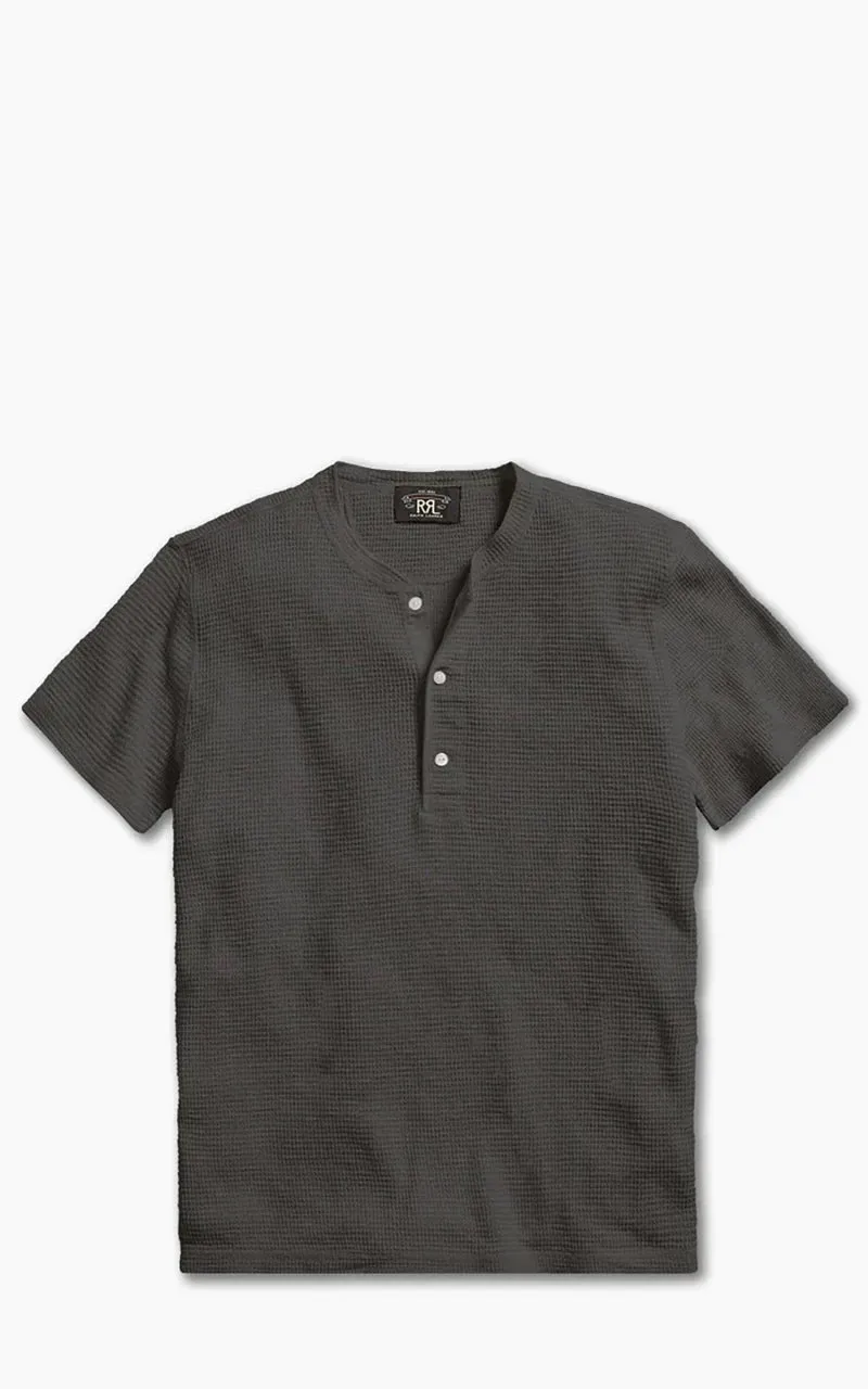 RRL Waffle-Knit Henley Shirt Faded Black Canvas sold by Cultizm
