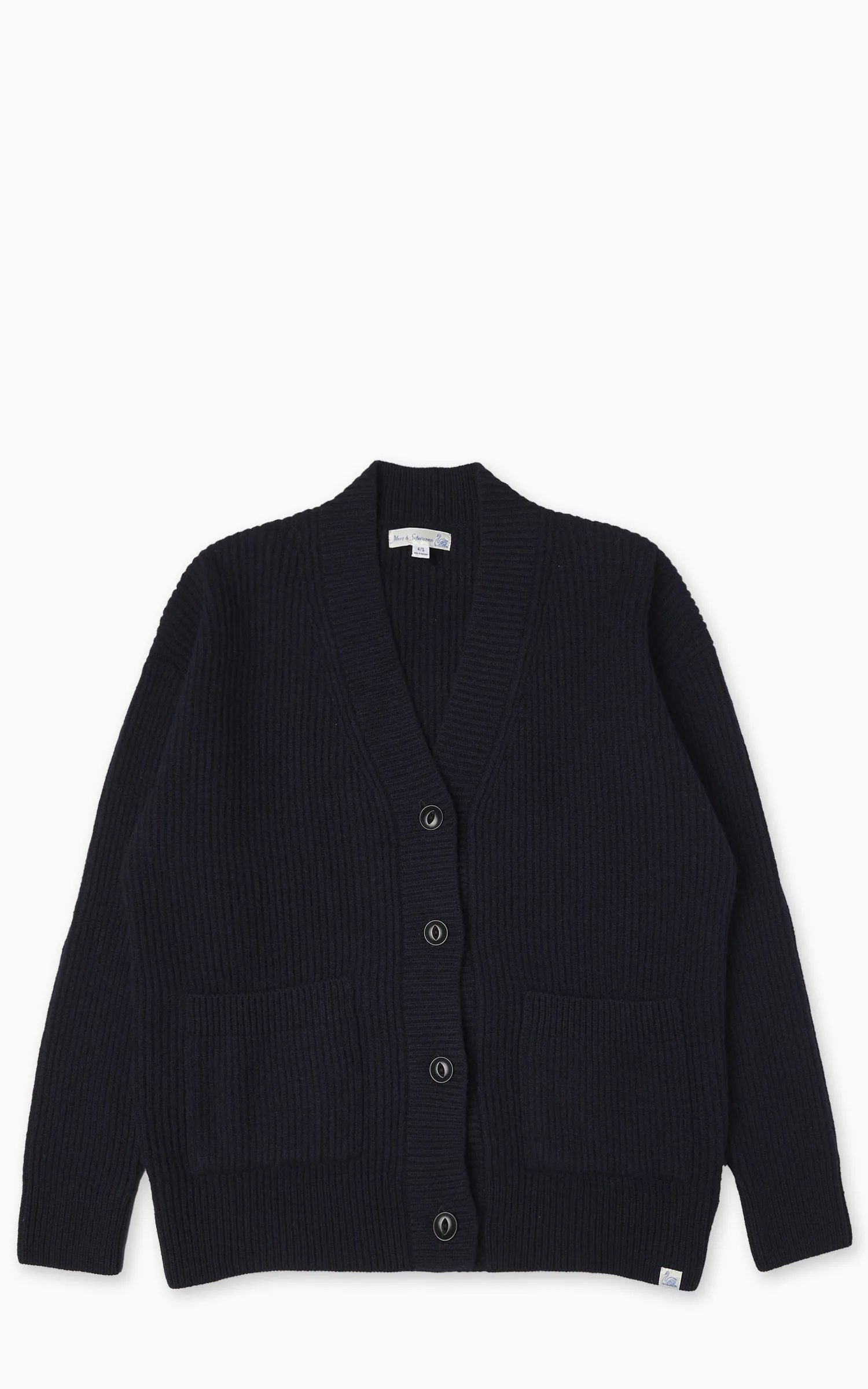 Merz b. Schwanen LOCG01 Merino Wool-Cashmere Cardigan Dark Navy sold by Cultizm