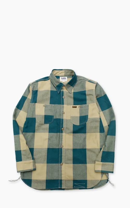 Pherrow's 25W-720WS-C Heavyweight Flannel Shirt Green x Beige Check sold by Cultizm