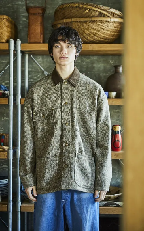 OrSlow Relax Fit Coverall Harris Tweed Khaki sold by Cultizm