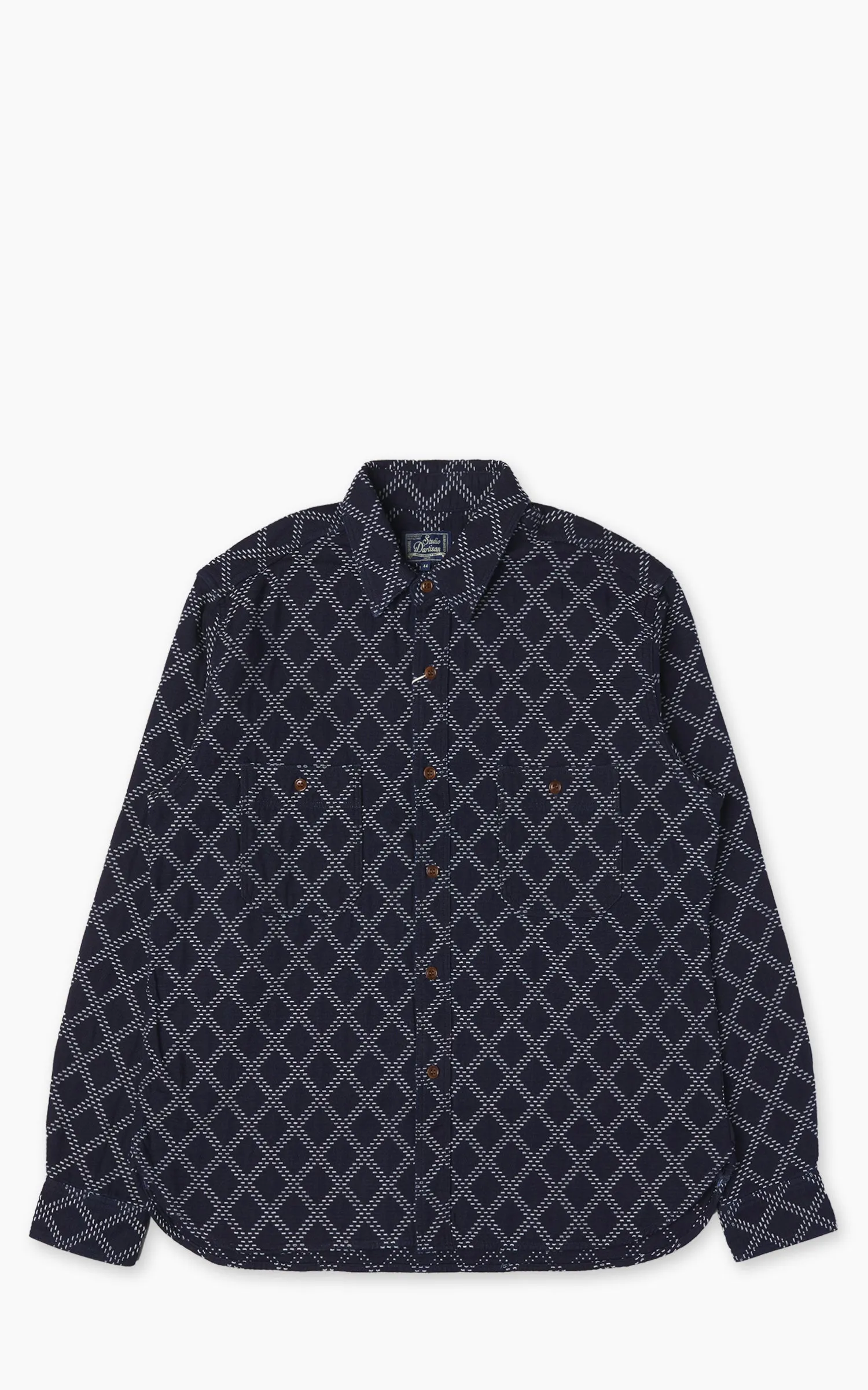 Studio D'Artisan 5728 Indigo Sashiko Dobby Work Shirt Indigo sold by Cultizm