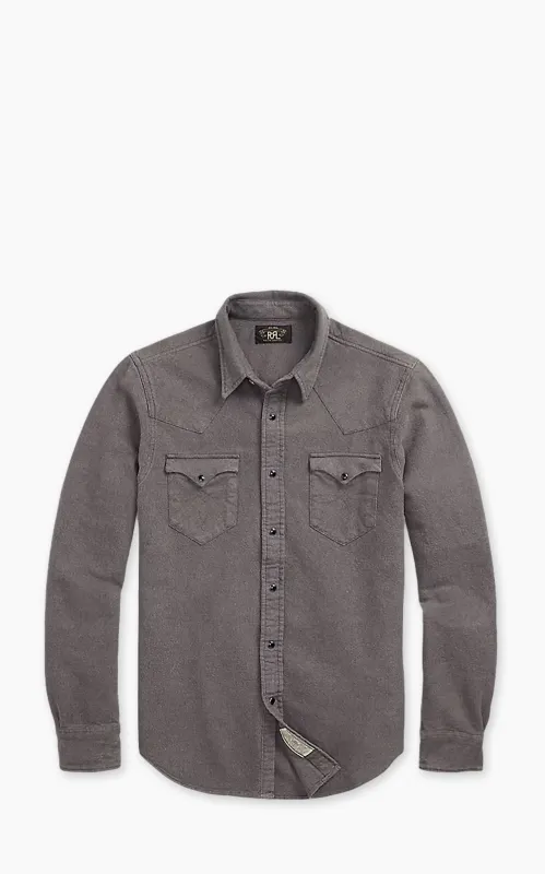 RRL Slim Fit Chamois Western Shirt Heather Grey sold by Cultizm