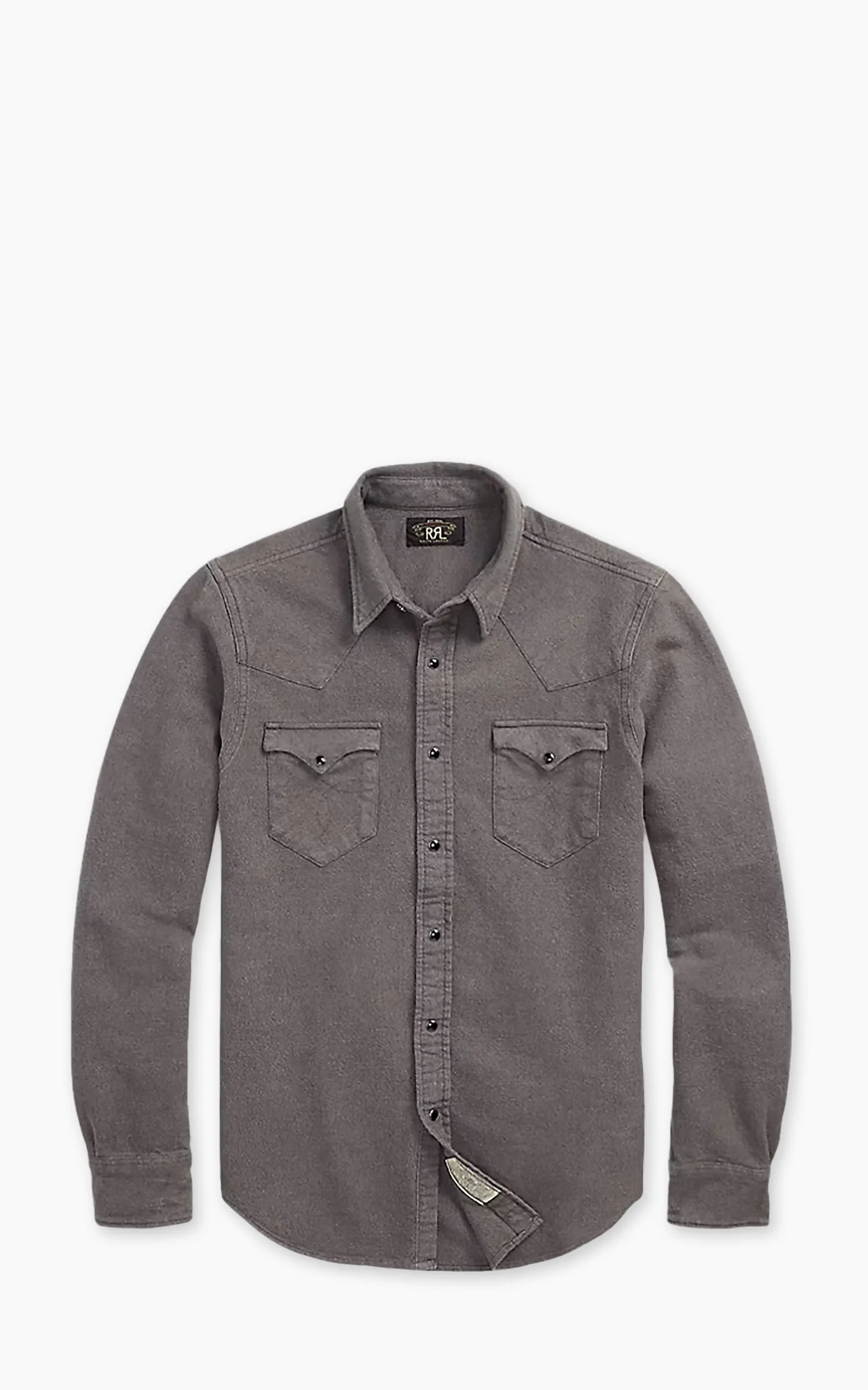 RRL Slim Fit Chamois Western Shirt Heather Grey sold by Cultizm