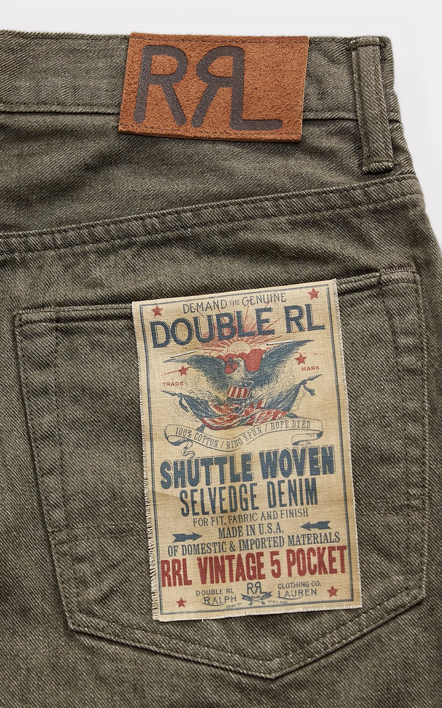 RRL Vintage 5-Pocket Olive Selvedge Jean Olive Rinse sold by Cultizm product image thumbnail 4