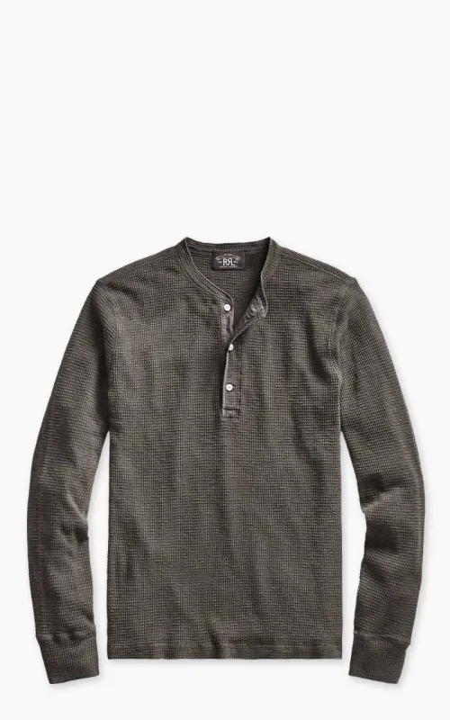 RRL Waffle-Knit L/S Henley Shirt Faded Black Canvas sold by Cultizm