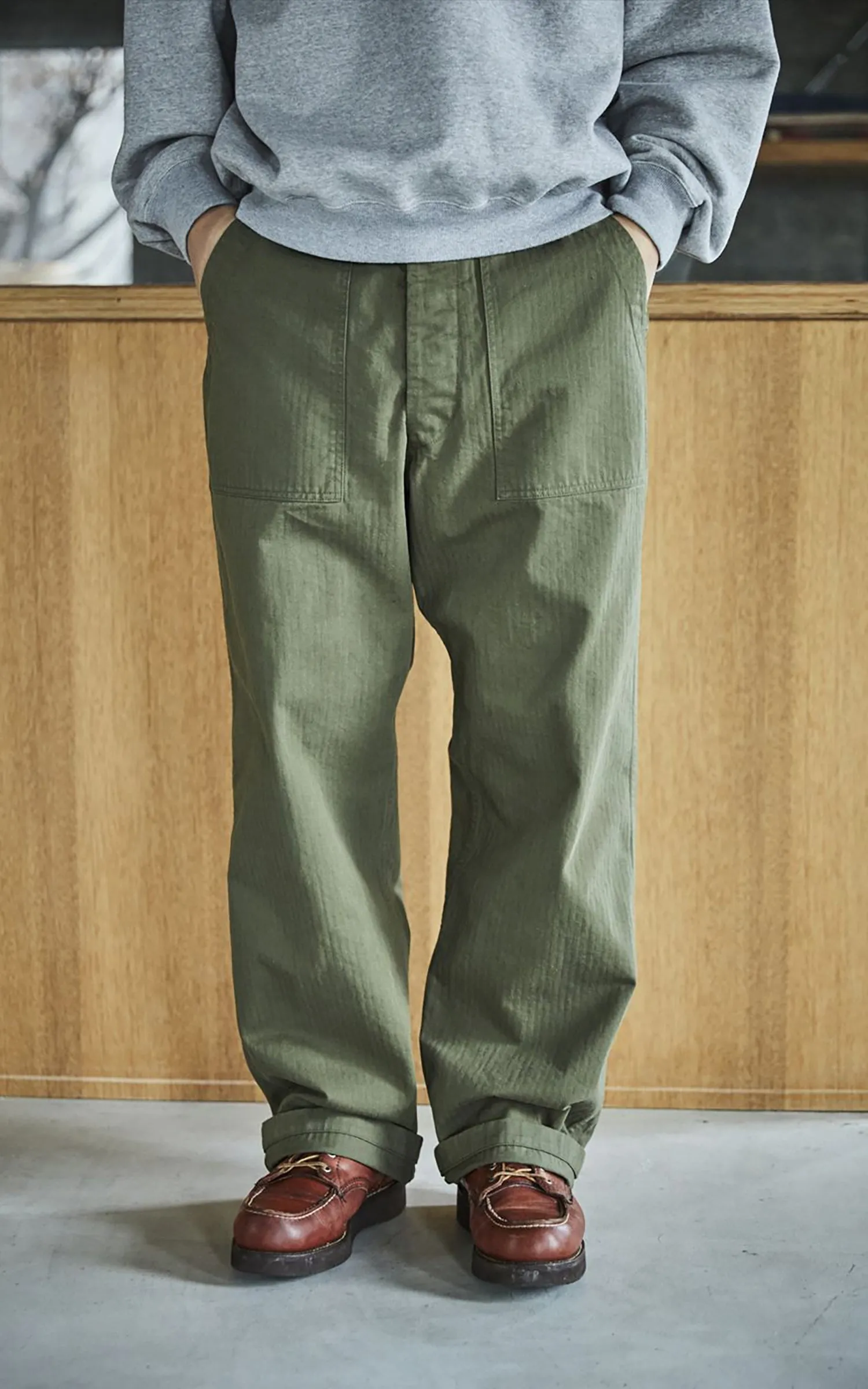 OrSlow US Army Fatigue Pants Vintage Fit Herringbone Army Green sold by Cultizm