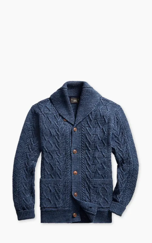 RRL Aran-Knit Cotton Cardigan Navy Heather sold by Cultizm