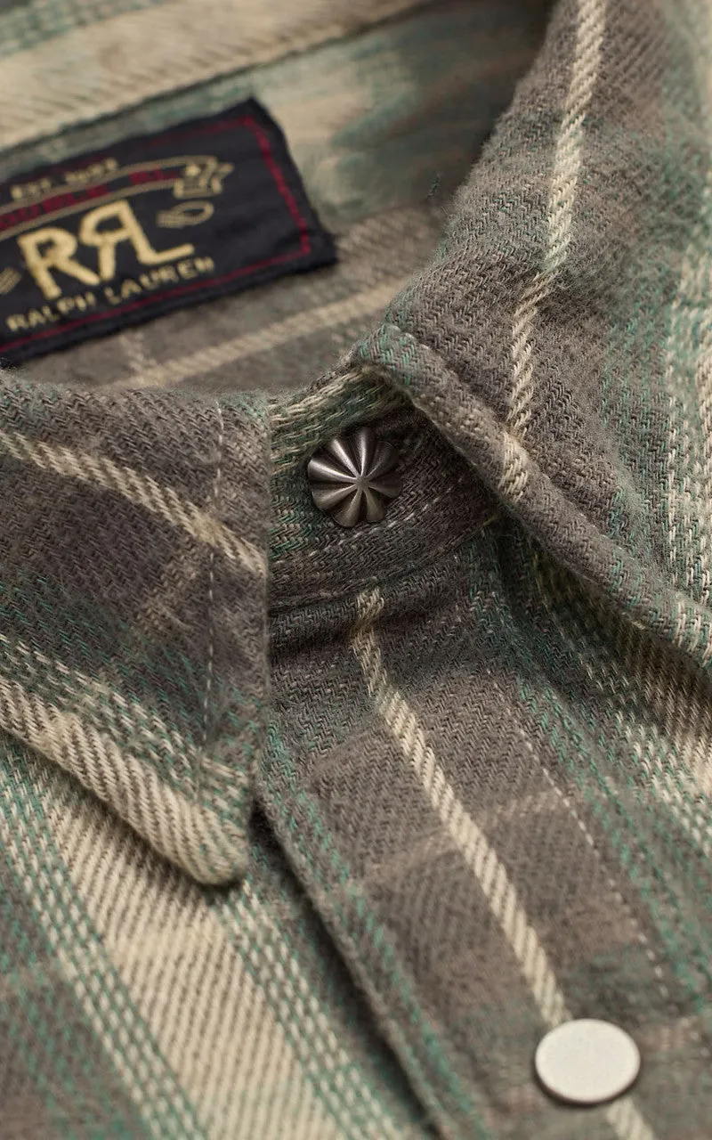 RRL Slim Fit Plaid Twill Western Shirt Green/Grey sold by Cultizm product image thumbnail 2