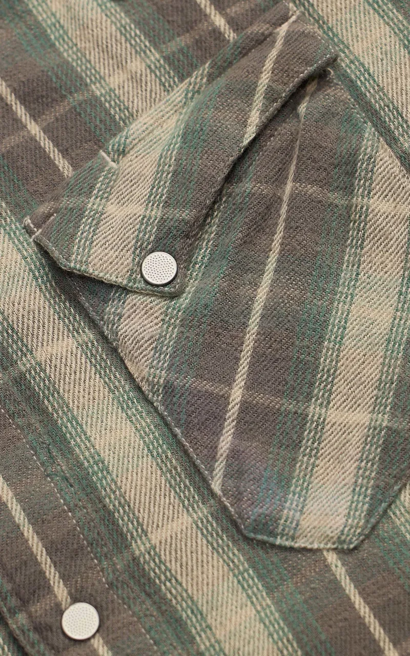 RRL Slim Fit Plaid Twill Western Shirt Green/Grey sold by Cultizm product image thumbnail 4