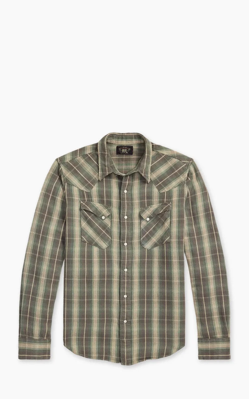 RRL Slim Fit Plaid Twill Western Shirt Green/Grey sold by Cultizm