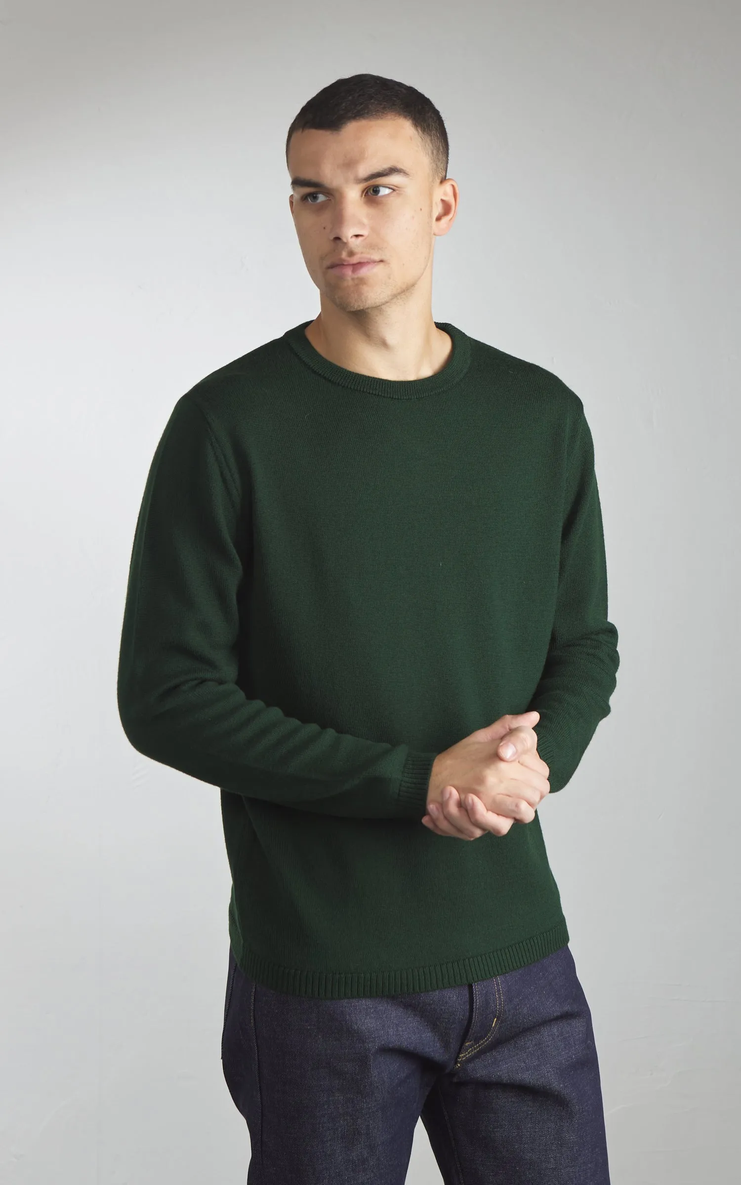 Merz b. Schwanen MWRC01 Classic Crew Merino Wool Pullover Forest sold by Cultizm product image thumbnail 5