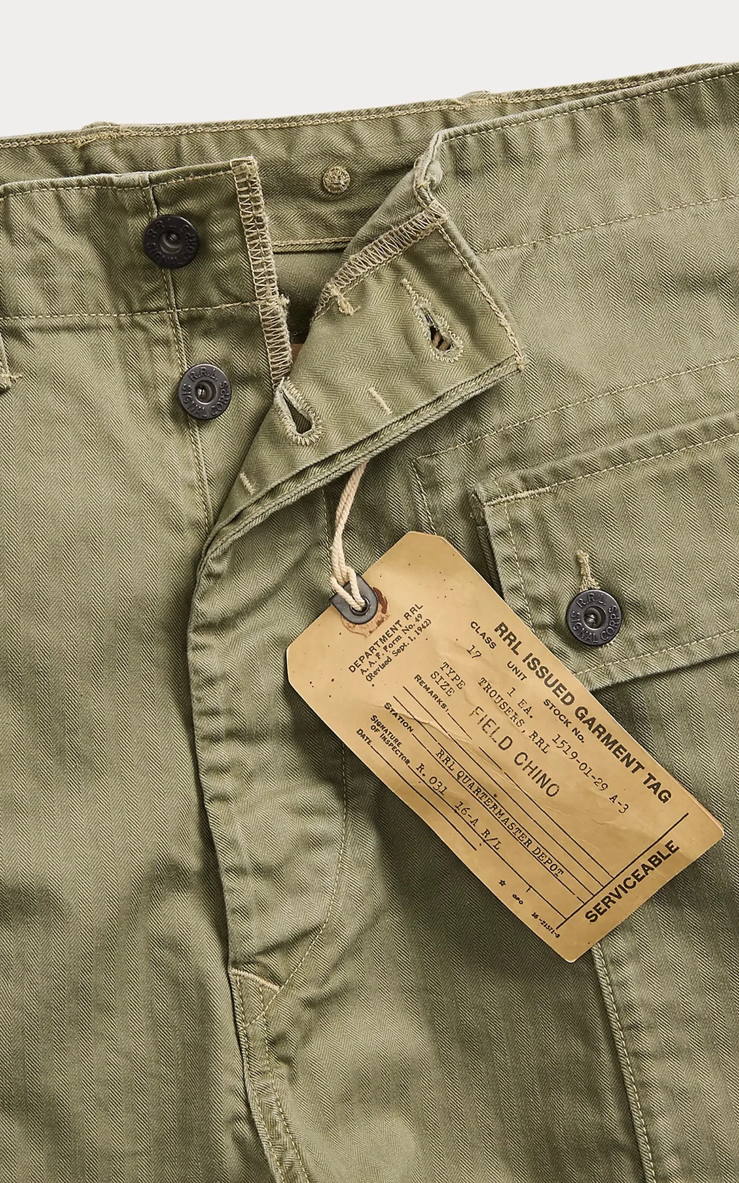 RRL Herringbone Field Cargo Trouser Olive sold by Cultizm product image thumbnail 4