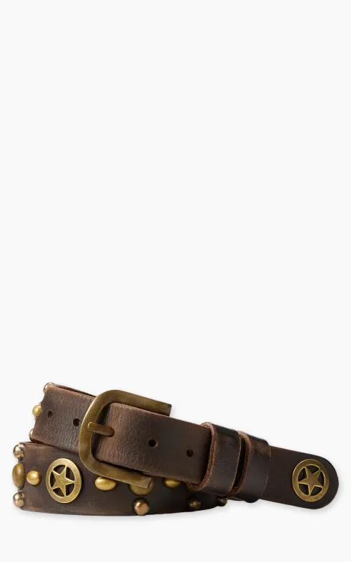 RRL Studded Leather Belt Black Over Brown/Brass sold by Cultizm