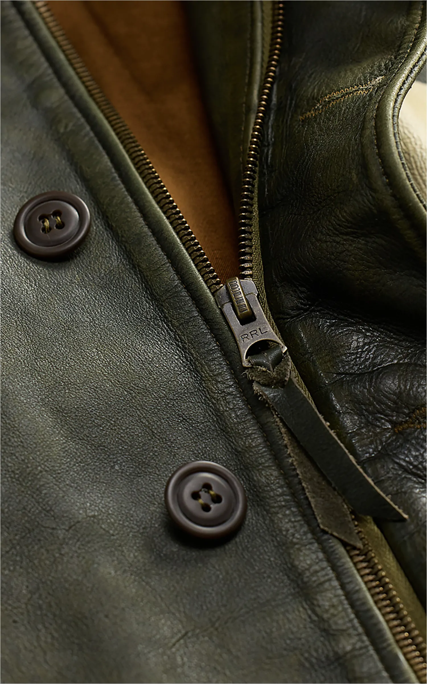 RRL Shearling-Collar Leather Jacket Vintage Olive sold by Cultizm product image thumbnail 5