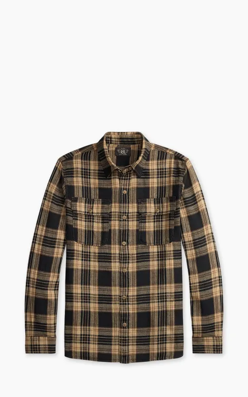 RRL Plaid Cotton-Linen Workshirt Black/Brown/Tan sold by Cultizm