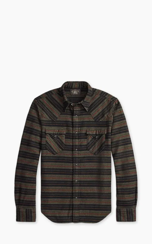 RRL Slim Fit Plaid Twill Western Shirt Dark Navy Multi sold by Cultizm