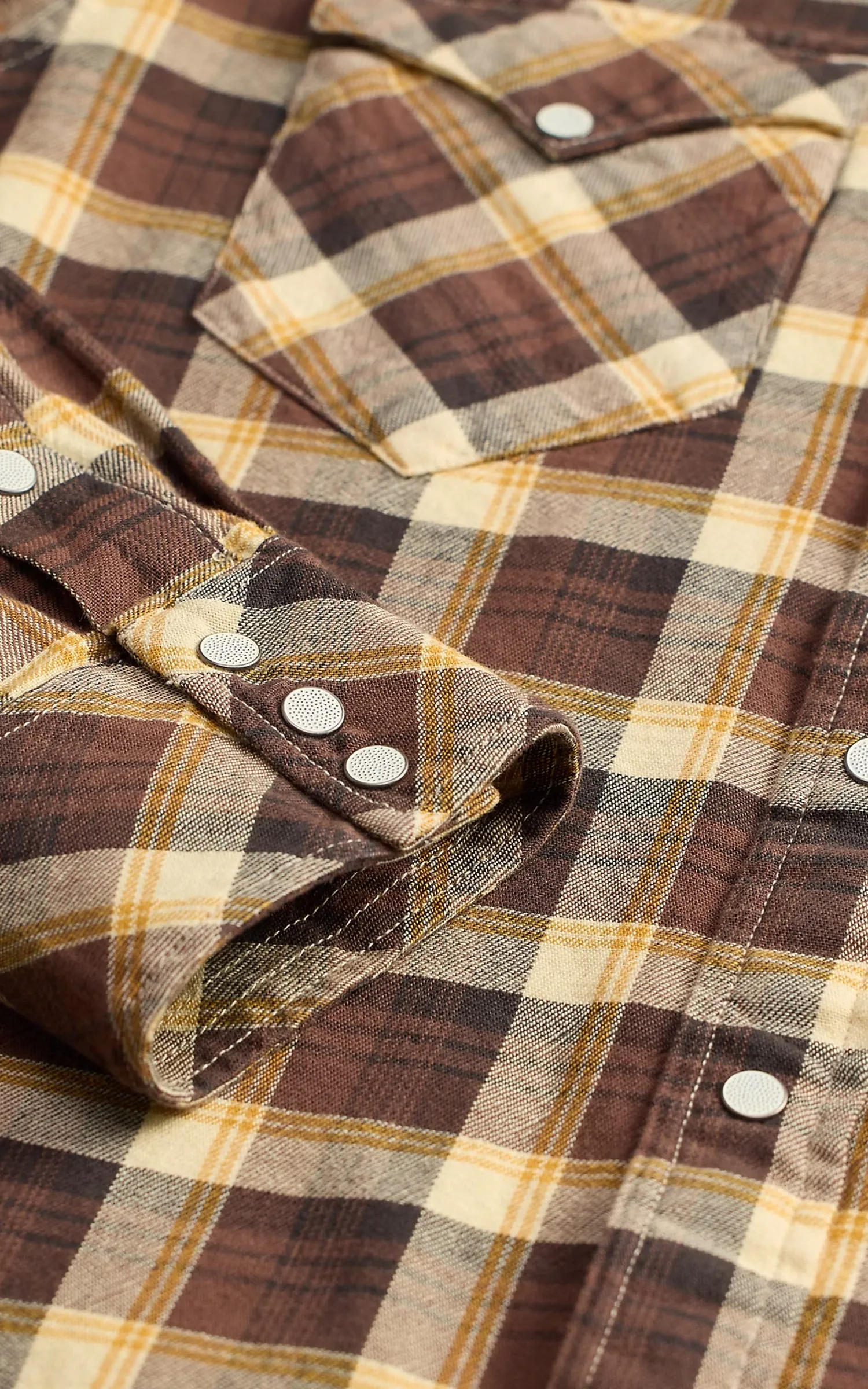 RRL Slim Fit Plaid Twill Western Shirt Brown/Mustard/Cream sold by Cultizm product image thumbnail 3