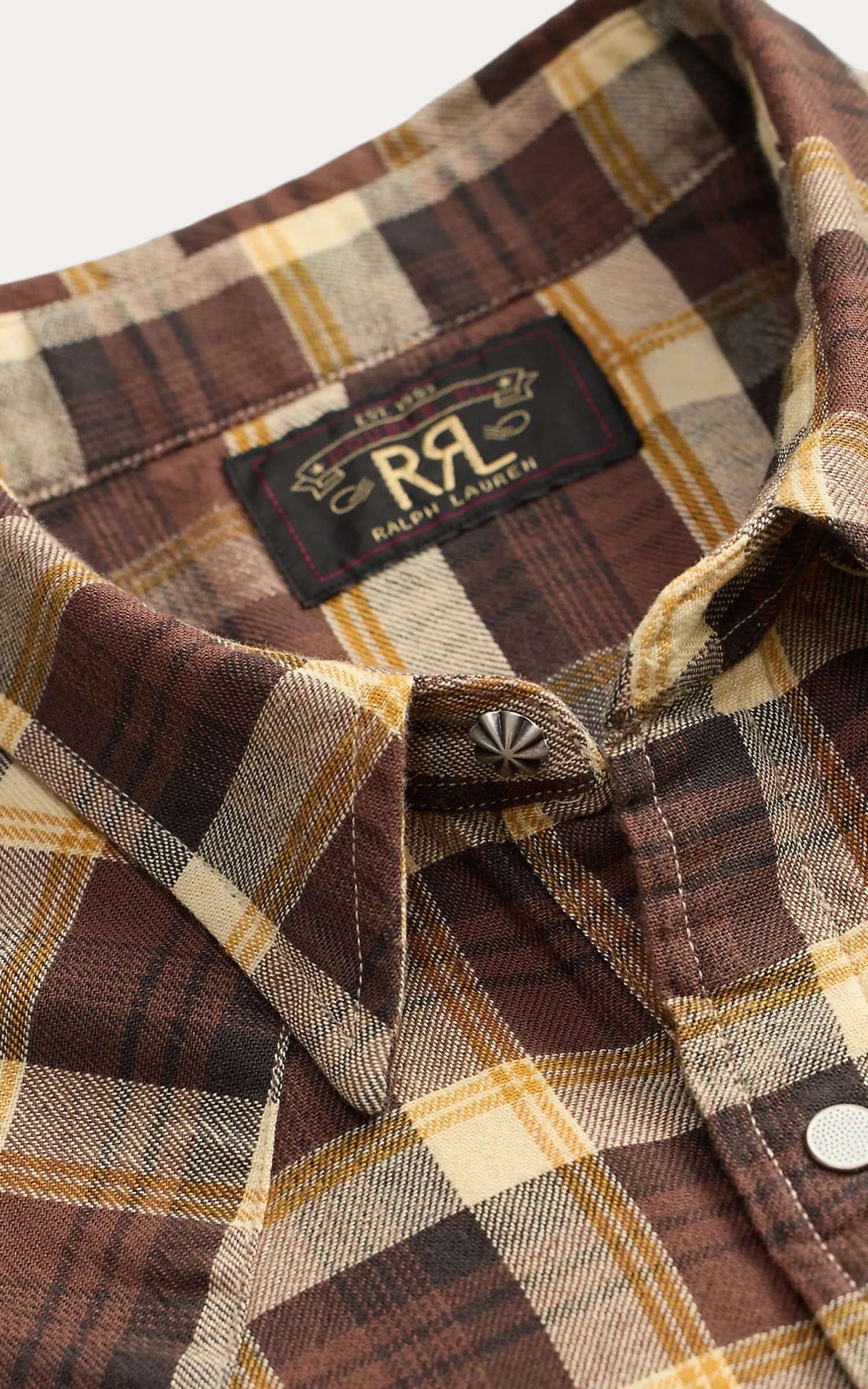 RRL Slim Fit Plaid Twill Western Shirt Brown/Mustard/Cream sold by Cultizm product image thumbnail 2