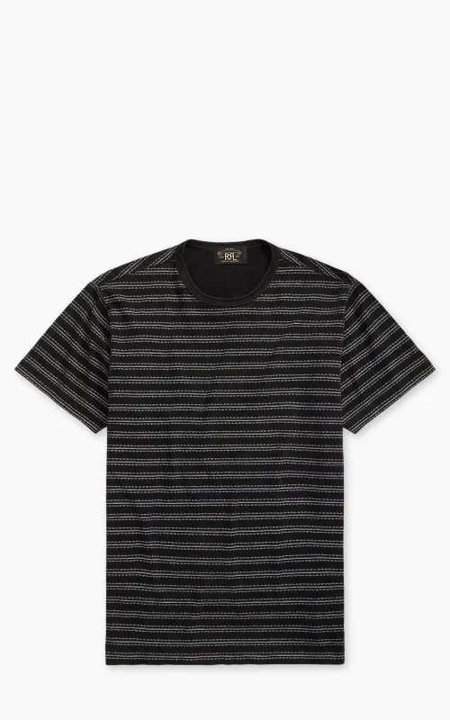 RRL Indigo Striped Jacquard T-Shirt Black Multi made by RRL