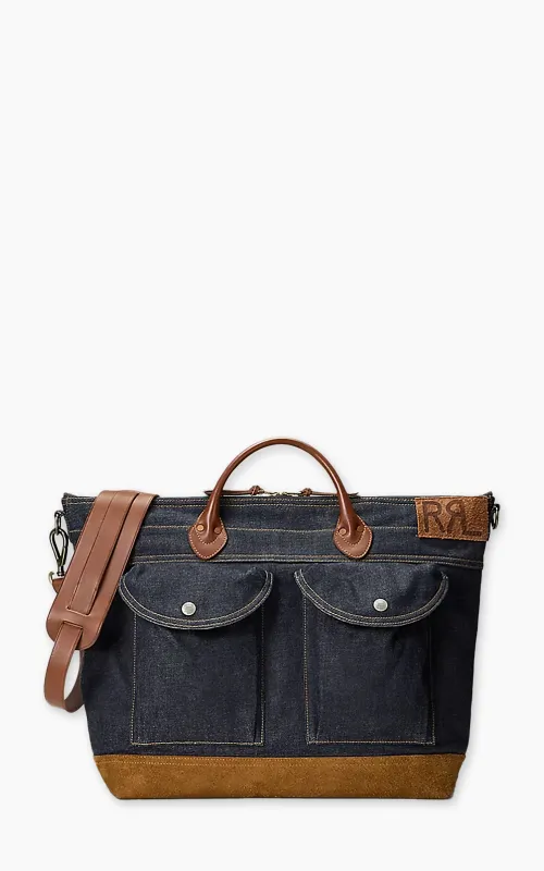 RRL Dayton Leather-Trim Denim Tote Indigo/Brown sold by Cultizm