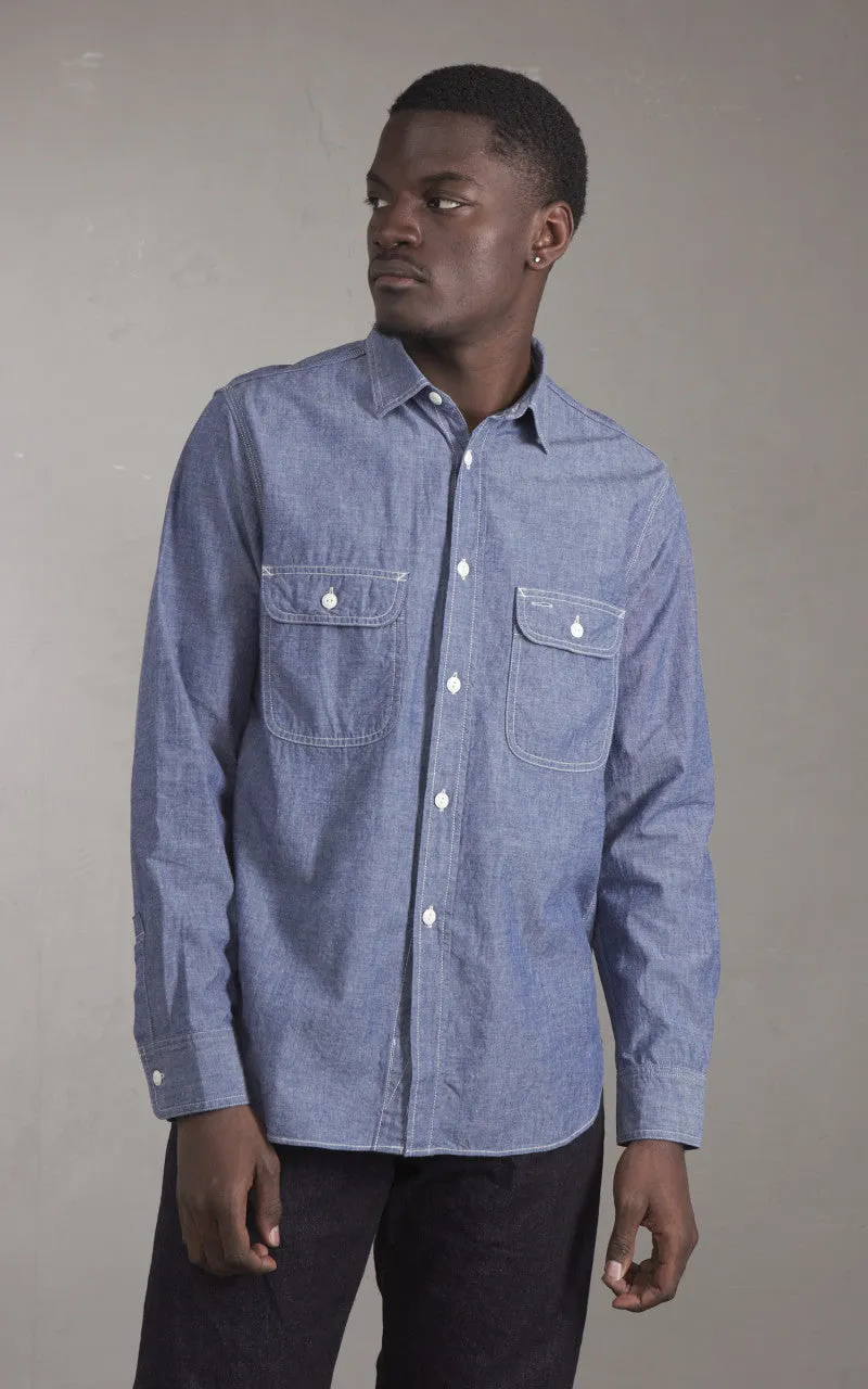 FOB Factory F3494 Selvedge Chambray Work Shirt Blue sold by Cultizm