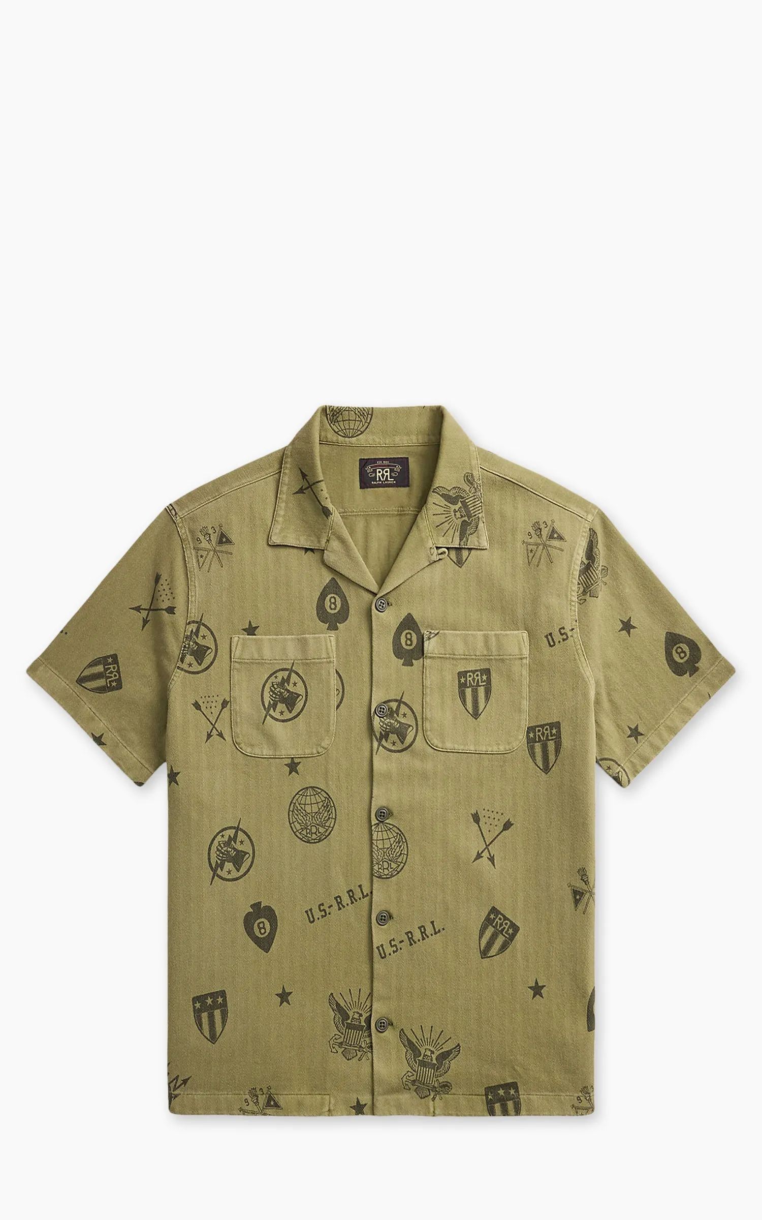 RRL Knit Herringbone Twill Camp Shirt OD7 sold by Cultizm
