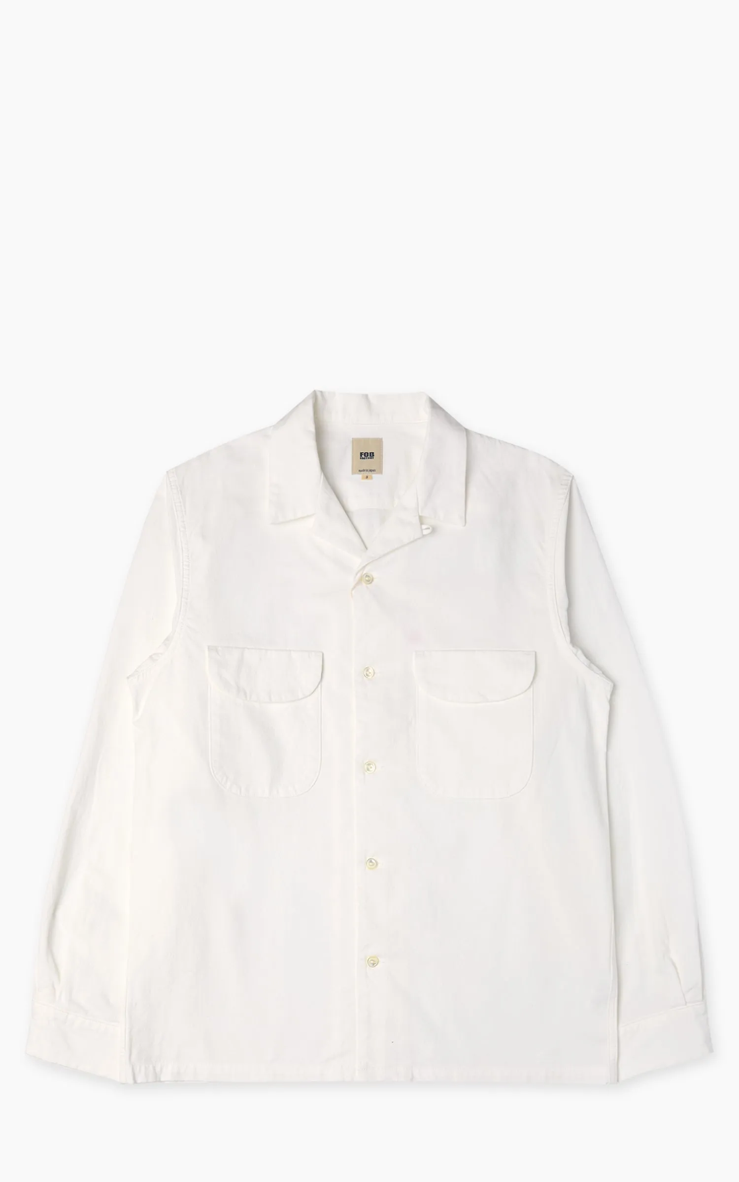 FOB Factory F3514 Open Collar Shirt White sold by Cultizm