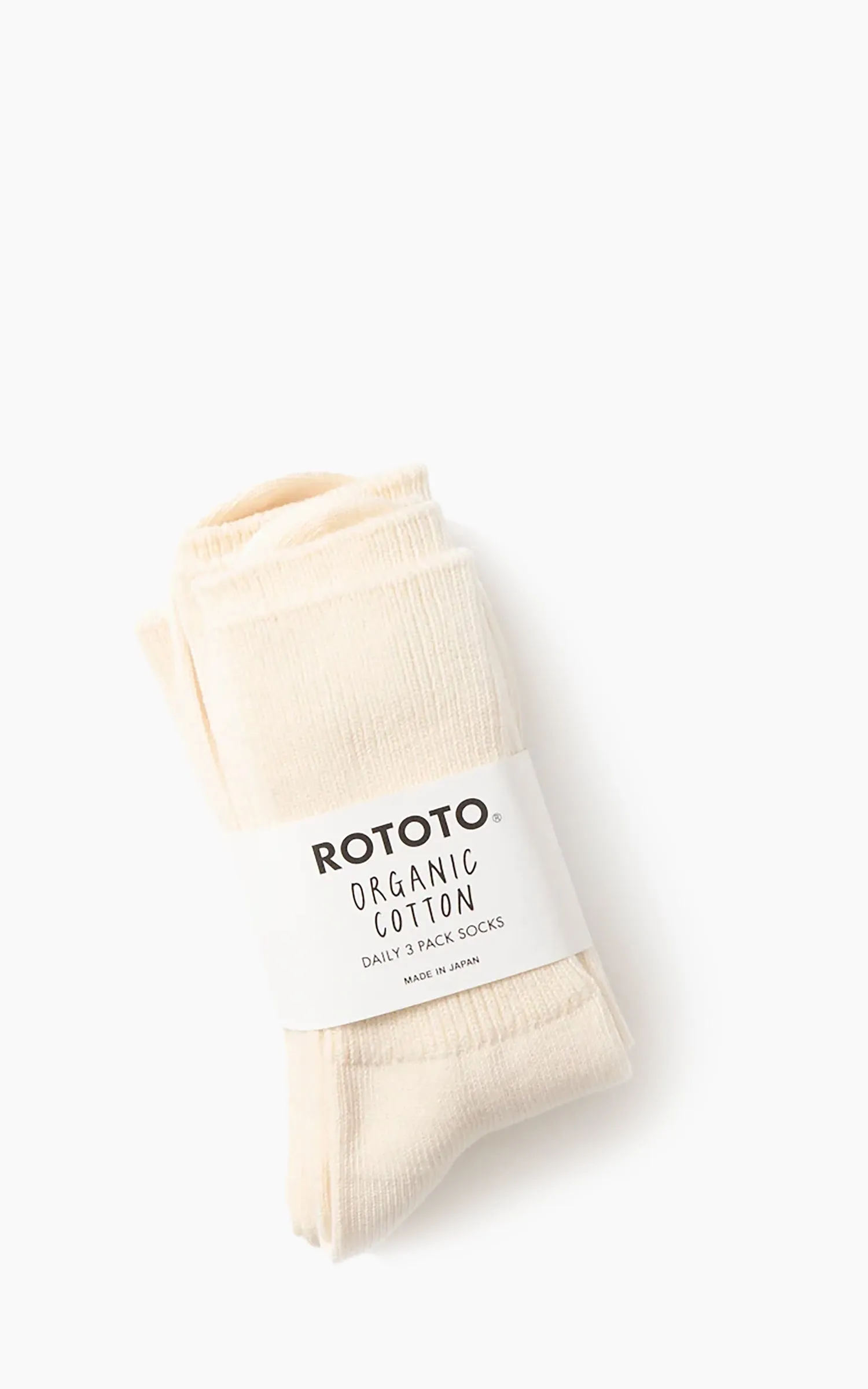 Rototo R1427 Organic Daily 3-Pack Ribbed Crew Socks Ivory sold by Cultizm product image thumbnail 2