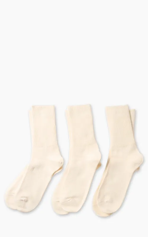 Rototo R1427 Organic Daily 3-Pack Ribbed Crew Socks Ivory made by ROTOTO